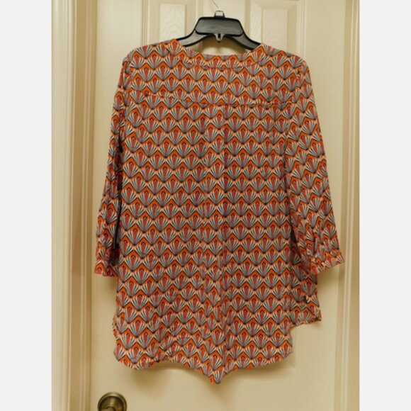 STYLUS Womens Blouse 3/4 Sleeve High Low Hem Orange Tunic Boho Large - Picture 2 of 8